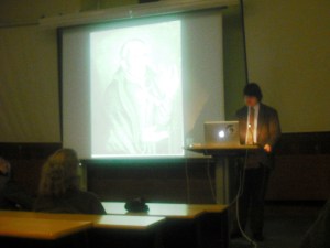 Me delivering my paper on Sir Thomas Tresham at the Visions of Enchantment Conference, 18 March 2014