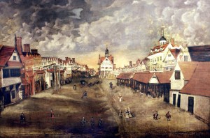 Cornhill in Bury St Edmunds, looking towards the old Market Cross (1700)