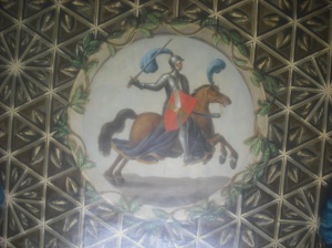 A cantering knight on the ceiling of Walpole's library