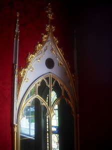 A wall cabinet where Walpole once kept John Dee's obsidian scrying stone
